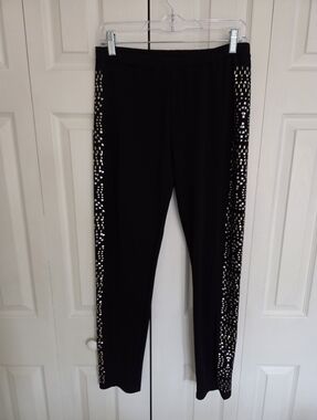 Petticoat Alley Black Leggings with Metallic Gold and Silver Side Embellishments